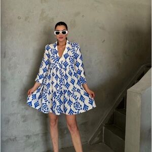 ZARA The Carrie Mini Babydoll Floral Print Blue and White Blogger Favorite Small